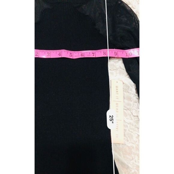 Crave Fame black knit ribbed top mock neck mesh long sleeve top size XS - Picture 6 of 8